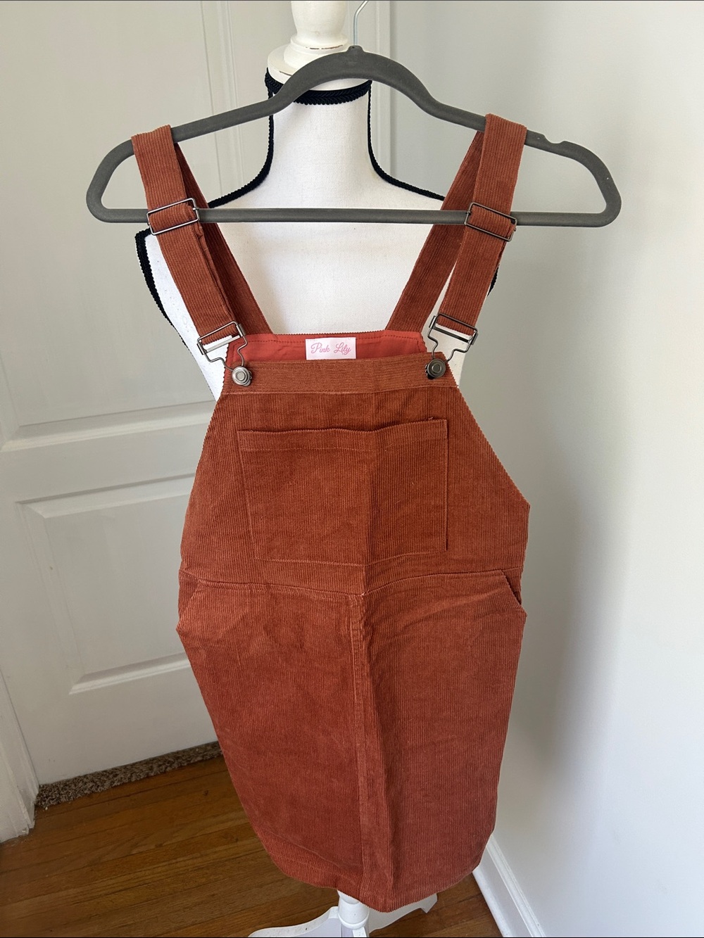 Pink Lily Rust Corduroy Overall Skirt